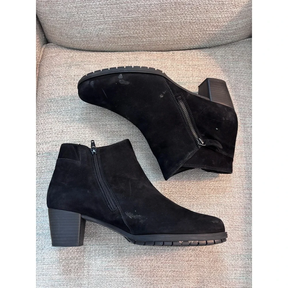 Gabor Comfort-H Black Suede Ankle Boots Side Zip Block Heel 96.603 7.5 UK 10 US